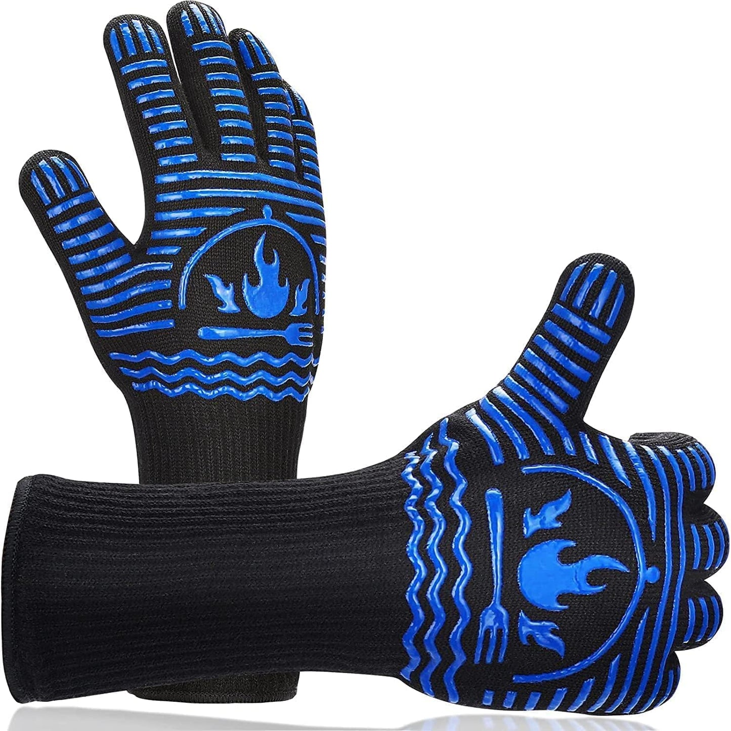 BBQ Gloves, 1472°F Extreme Heat Resistant Grill Gloves, Non-Slip Food Grade Silicone Oven Mitts Gloves for Kitchen, Cooking, Barbecue, Baking, Smoker (14inch)