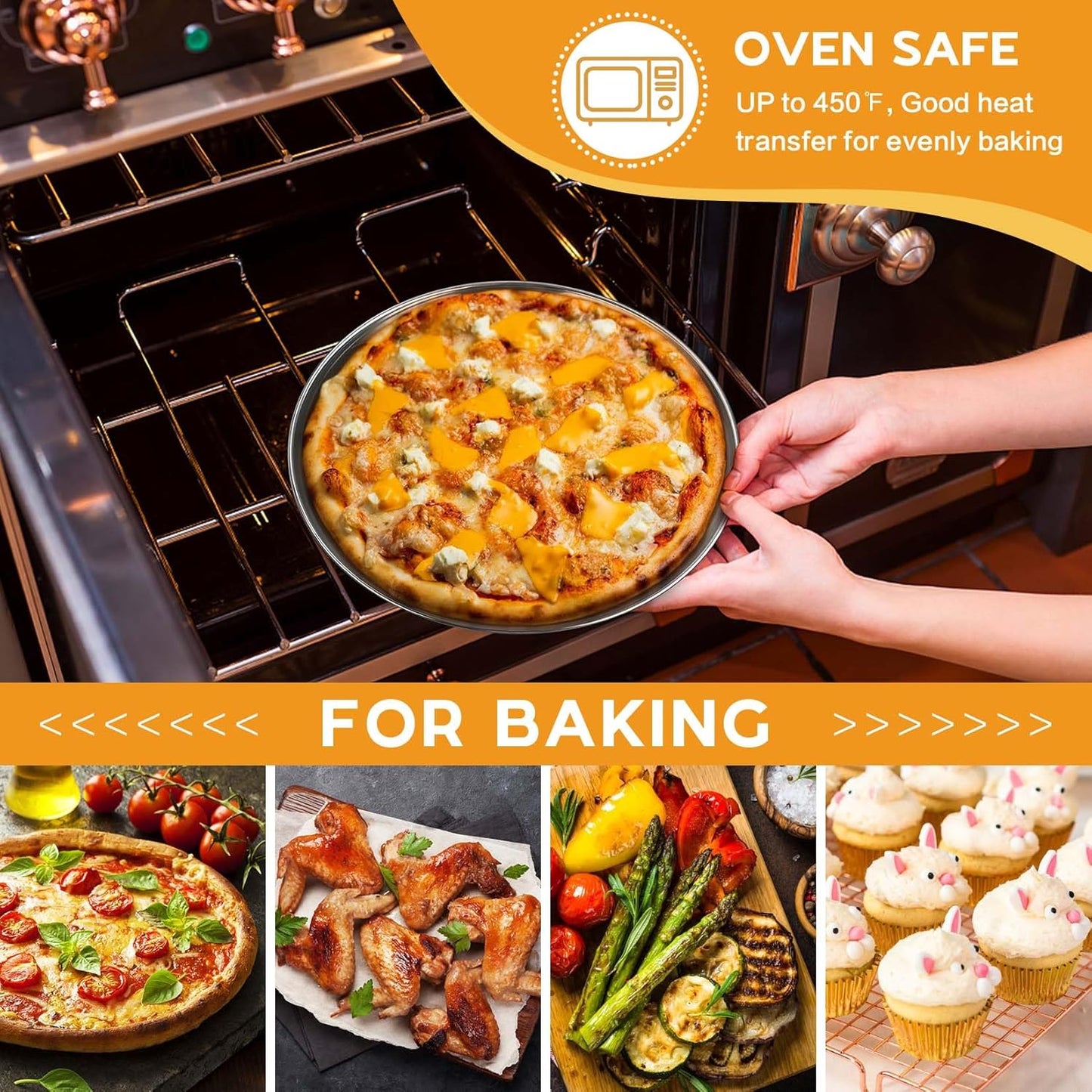 P&P CHEF 10 Inch Pizza Pan, Stainless Steel Round Pizza Tray Baking Pans, Pizzas Plate Serving Tray for Cookie Meat, Oven & Dishwasher Safe & Easy Cleaning, (Mirror Finish) - 1 Piece