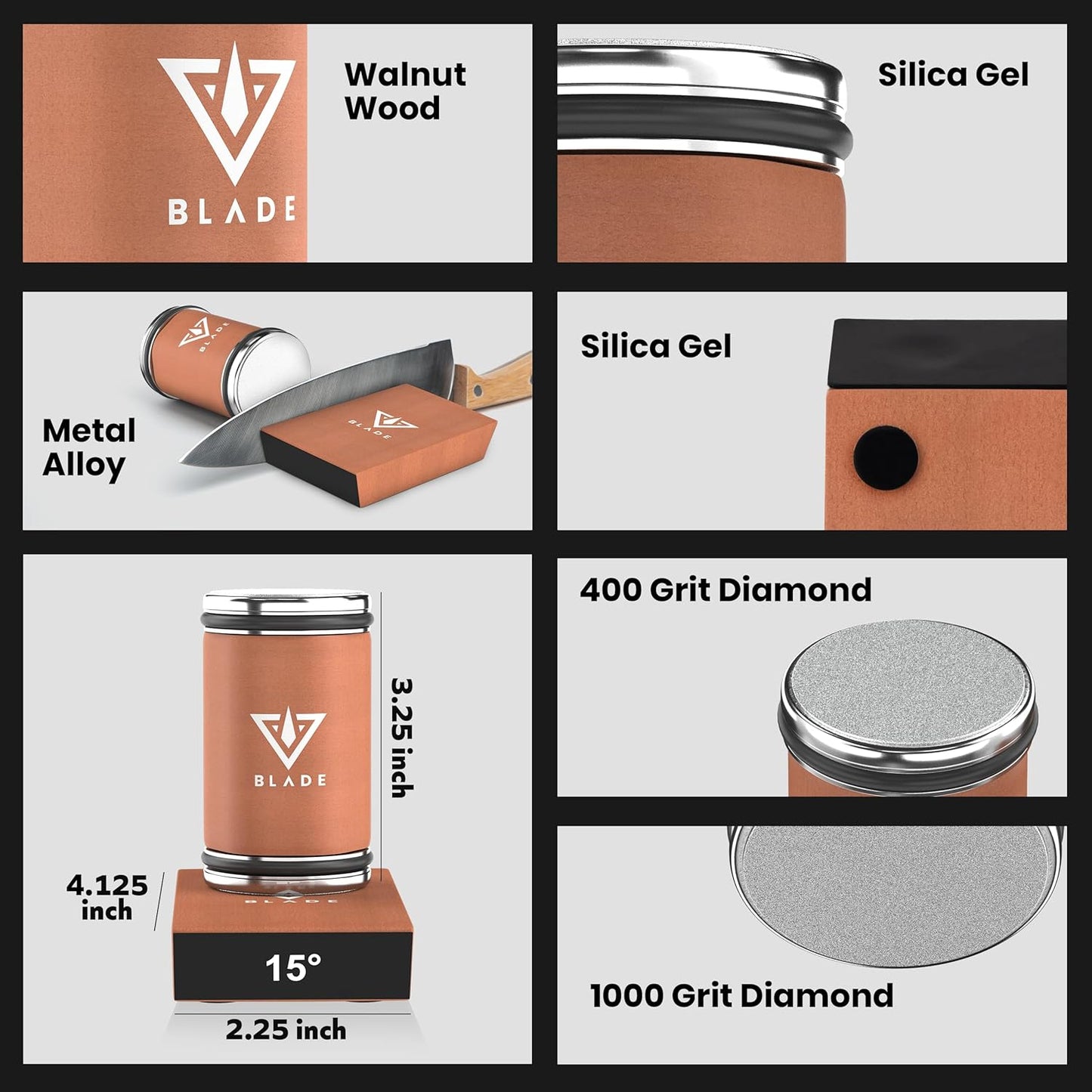 Hugo & Jude BLADE Rolling Knife Sharpener - Sharpening Made Easy with Ergonomic Diamond Rolling Wheel Sharpener, 15° & 20° Magnetic Angles for Kitchen Knife Sharpener - Kitchen Gadgets Gifts