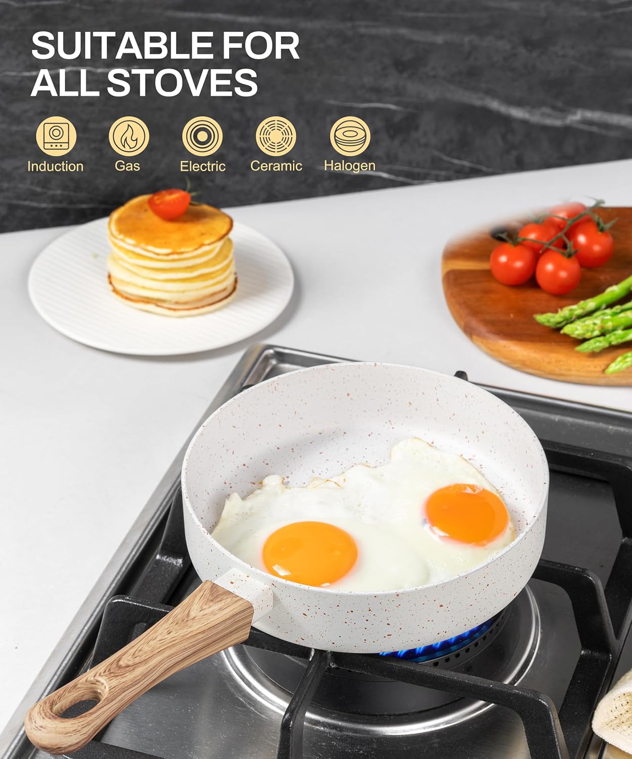 MICHELANGELO Small Frying Pan Nonstick - 6 Inch Single Egg Frying Pan, Mini Skillet with Stay-Cool Handle, Non-Toxic Omelette Pan, White