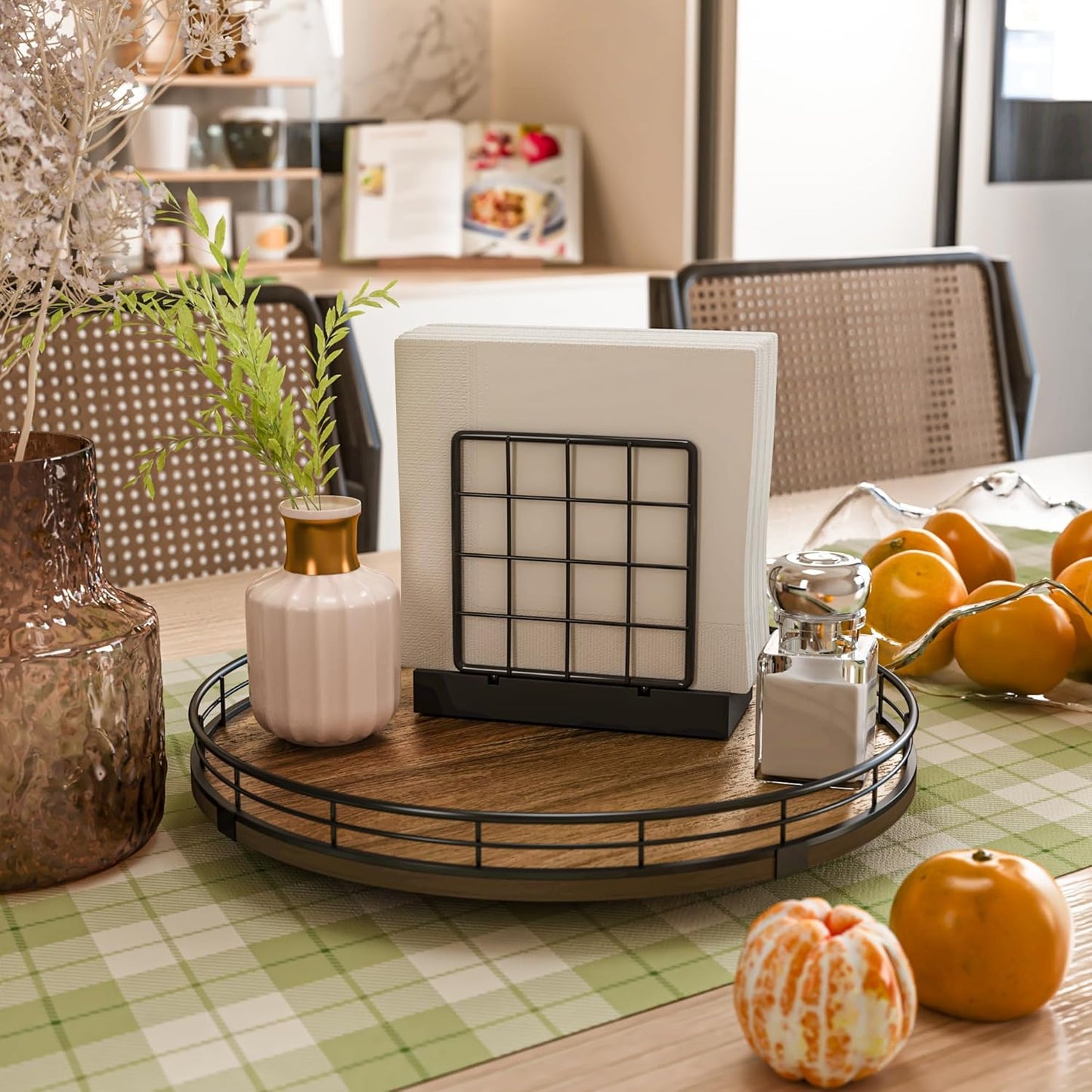 Acacia Wood 12" Lazy Susan Turntable Organizer for Table Top, Farmhouse Round Wooden Lazy Susan for Cabinet Kitchen Centerpieces Coffee Table, for Condiments Spices, Bathroom Vanity Tray Decor