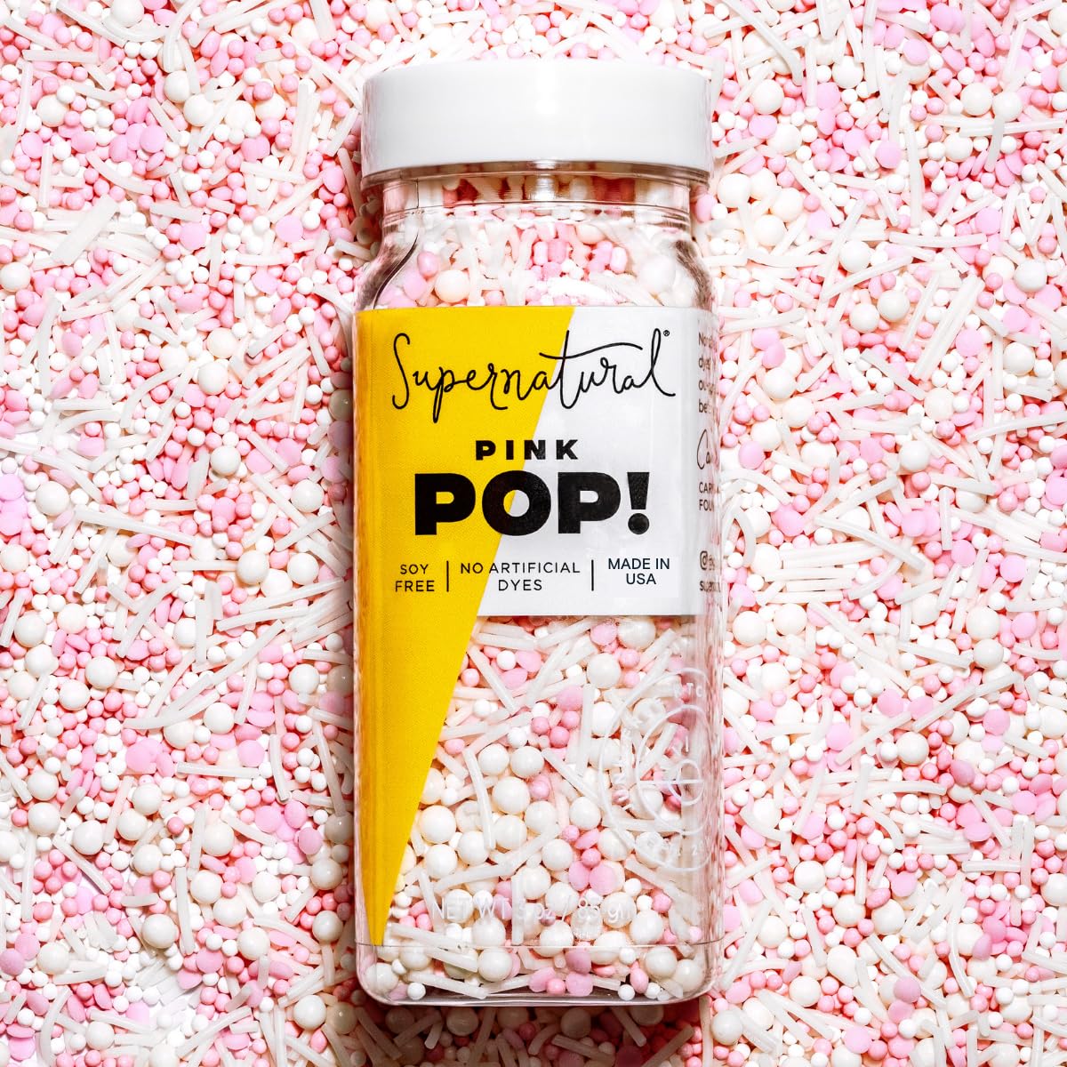 Pink Pop! Natural Nonpareils Sprinkles by Supernatural, No Artificial Dyes, Soy Free, Gluten Free, Vegan, 3oz