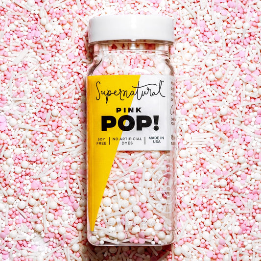 Pink Pop! Natural Nonpareils Sprinkles by Supernatural, No Artificial Dyes, Soy Free, Gluten Free, Vegan, 3oz