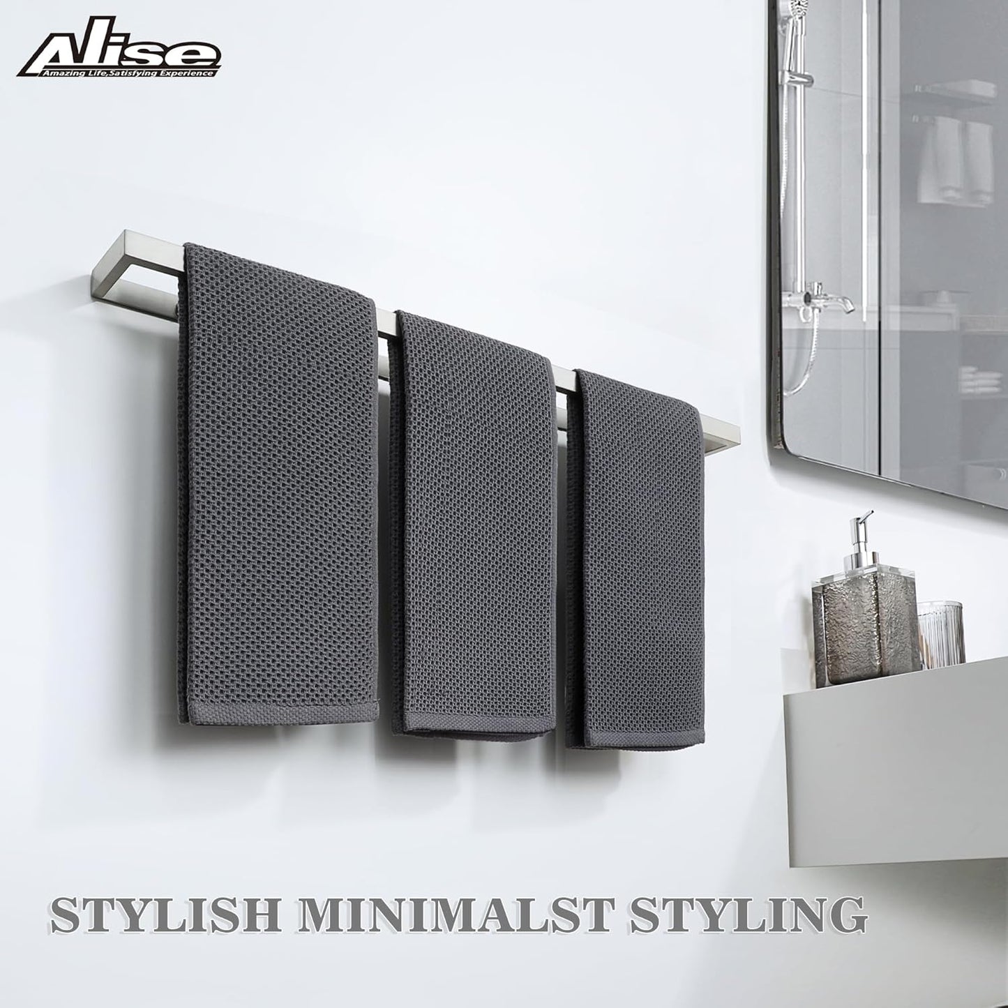 Alise Bath Towel Bar,Wall Mount Towel Holder Towel Rack Towel Hanger for Bathroom Lavatory,28 Inch SUS304 Stainless Steel Towel Rail,Brushed Finish GJF070-LS