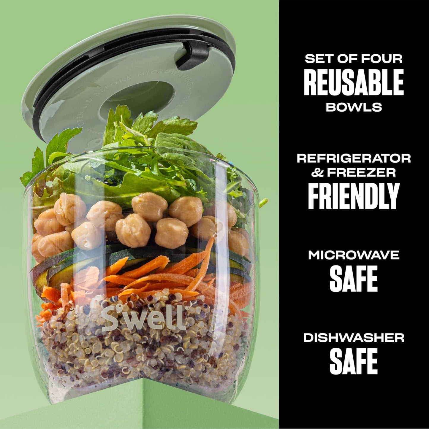 S'well 16oz Glass Prep Bowl Set of 4 For Easy Meal Prep, Vintage Pastels, Made From Durable Tempered Glass