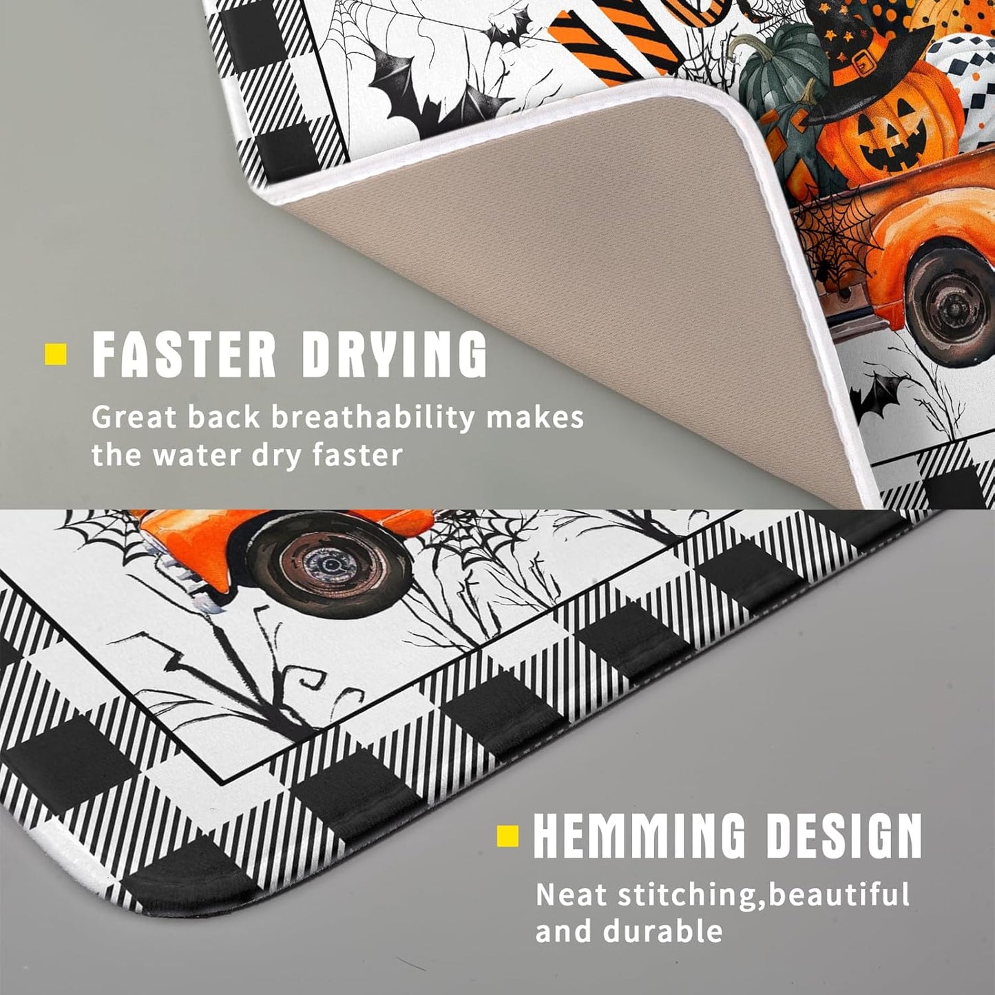 Holiday Truck Dish Drying Mat - Orange Holiday Absorbent Microfiber Dish Drying Pad for Kitchen Counter