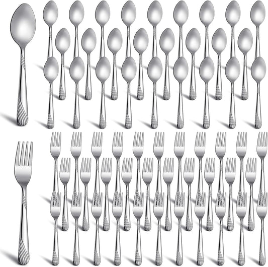 200 Pcs Dinner Forks and Spoons Silverware Set Heavy Duty Stainless Steel Flatware Cutlery Metal Included 100 6.7 Inch Forks and 100 6.7 Inch Spoons, Mirror Polished, Dishwasher Safe
