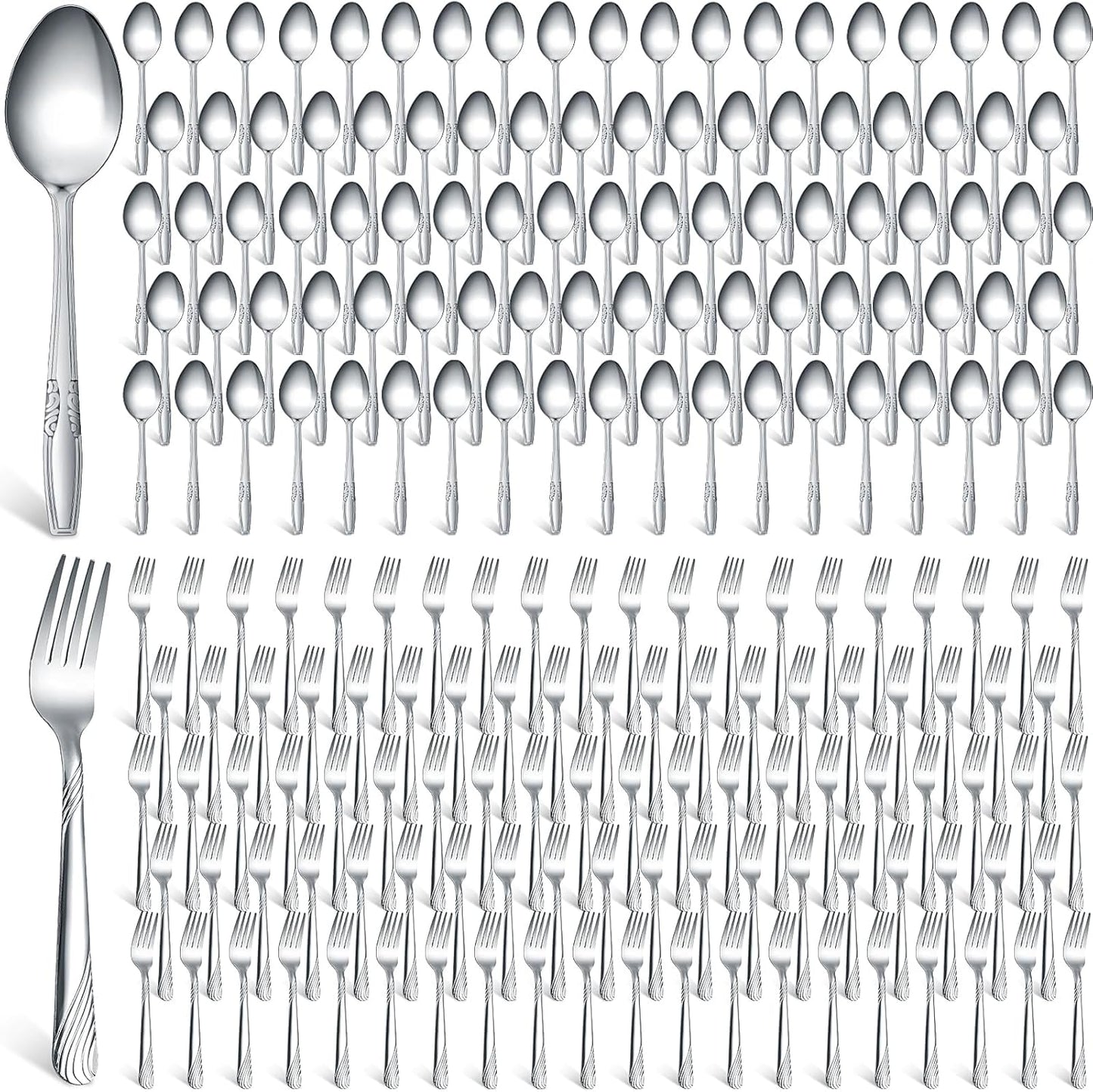 Nuogo 200 Pieces Forks and Spoons Silverware Set Stainless Steel Flatware Cutlery Set Dinner Forks and Spoons Mirror Polished Dishwasher Safe Utensil for Kitchen Restaurant or Home