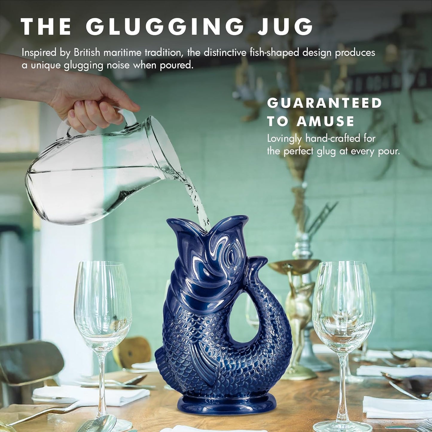 Gurgle Glug Jug The Bubble Jug® Duck Egg 50 fl oz 1.5L Litre Extra Large Pitcher - Fish Shaped Jug - Decorative Ceramic Glugging Cocktail, Water and Gin Vase and Gurgling Carafe Pot