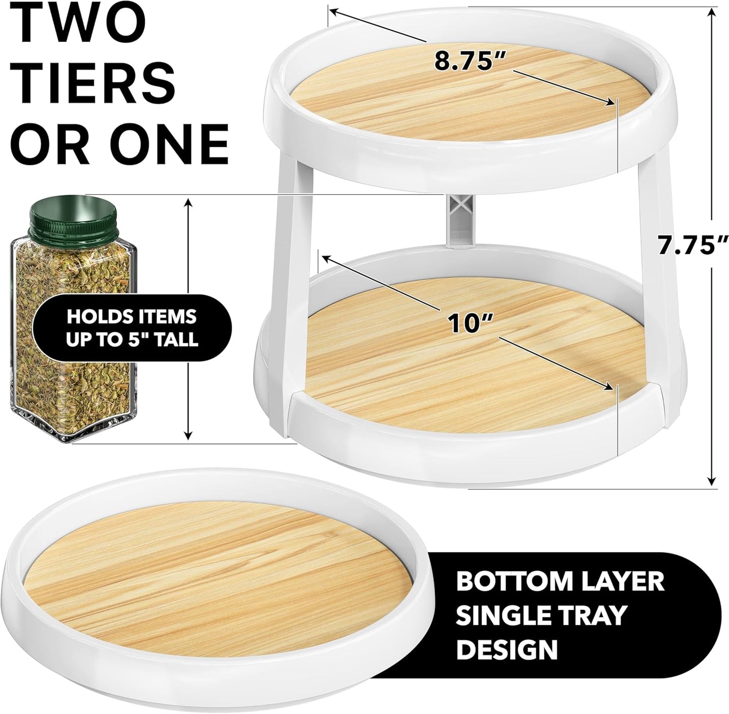 Simple Houseware 2-Tier Lazy Susan Spice Organizer, 10-Inch Diameter, Oak