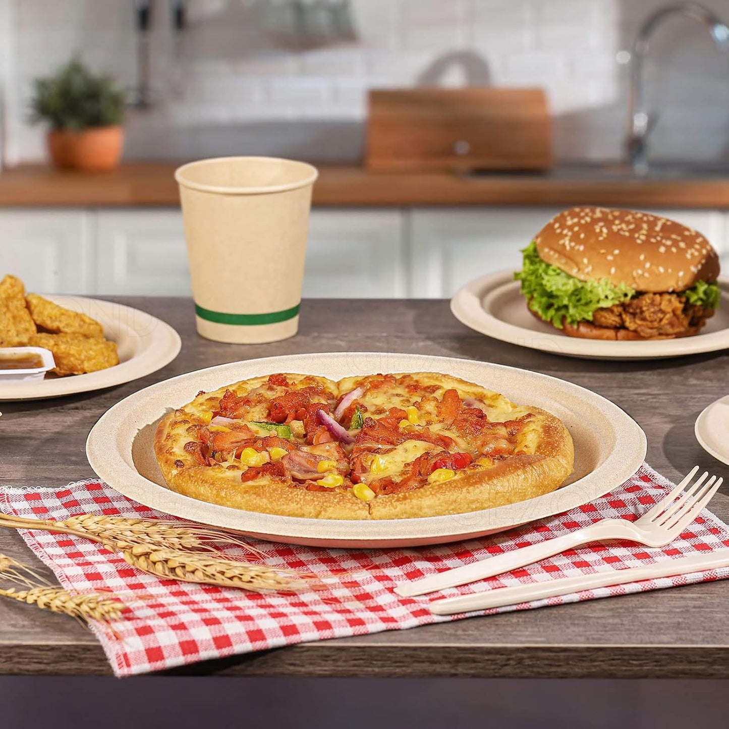 Gezond 100% Compostable Paper Plates 10 Inch 125 Pack Bulk Disposable Heavy-duty Plates Natural Biodegradable Sugarcane Bagasse Plate for Party Picnic