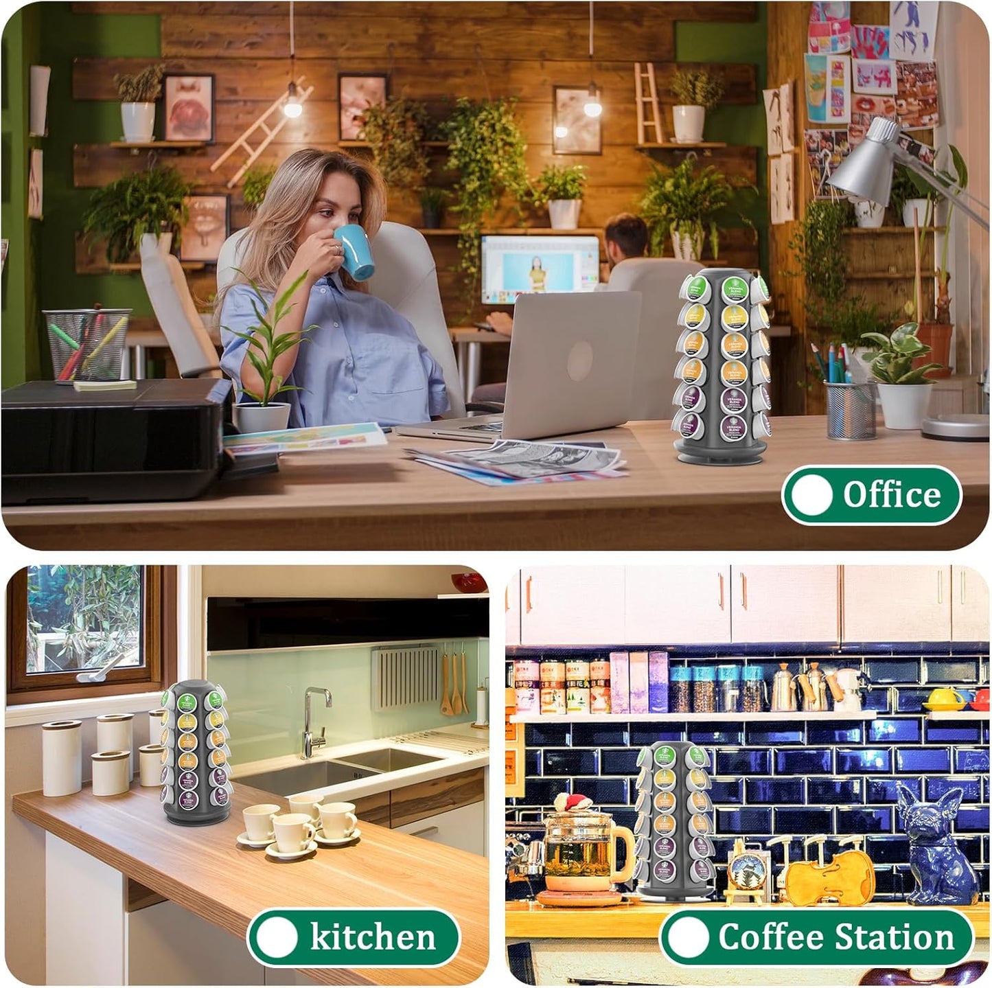 CSH K Cup Holder, 36 K Cup Storage, Coffee Pod Organizer Carousel, Spins 360 Degree Quietly, Kcup Holder for Counter, Kitchen, Office, Matte Gray