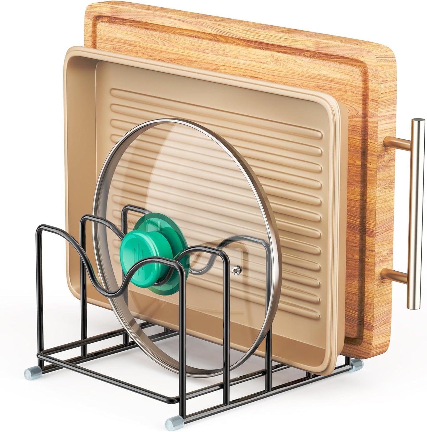 Pot Lid Organizer Rack,1.6in Wide Cutting Board Organizer for Pan Lids,Baking Sheets,Cookie Sheets, with 4 Slots,Cutting Board Holder Rack(1PC-Medium)