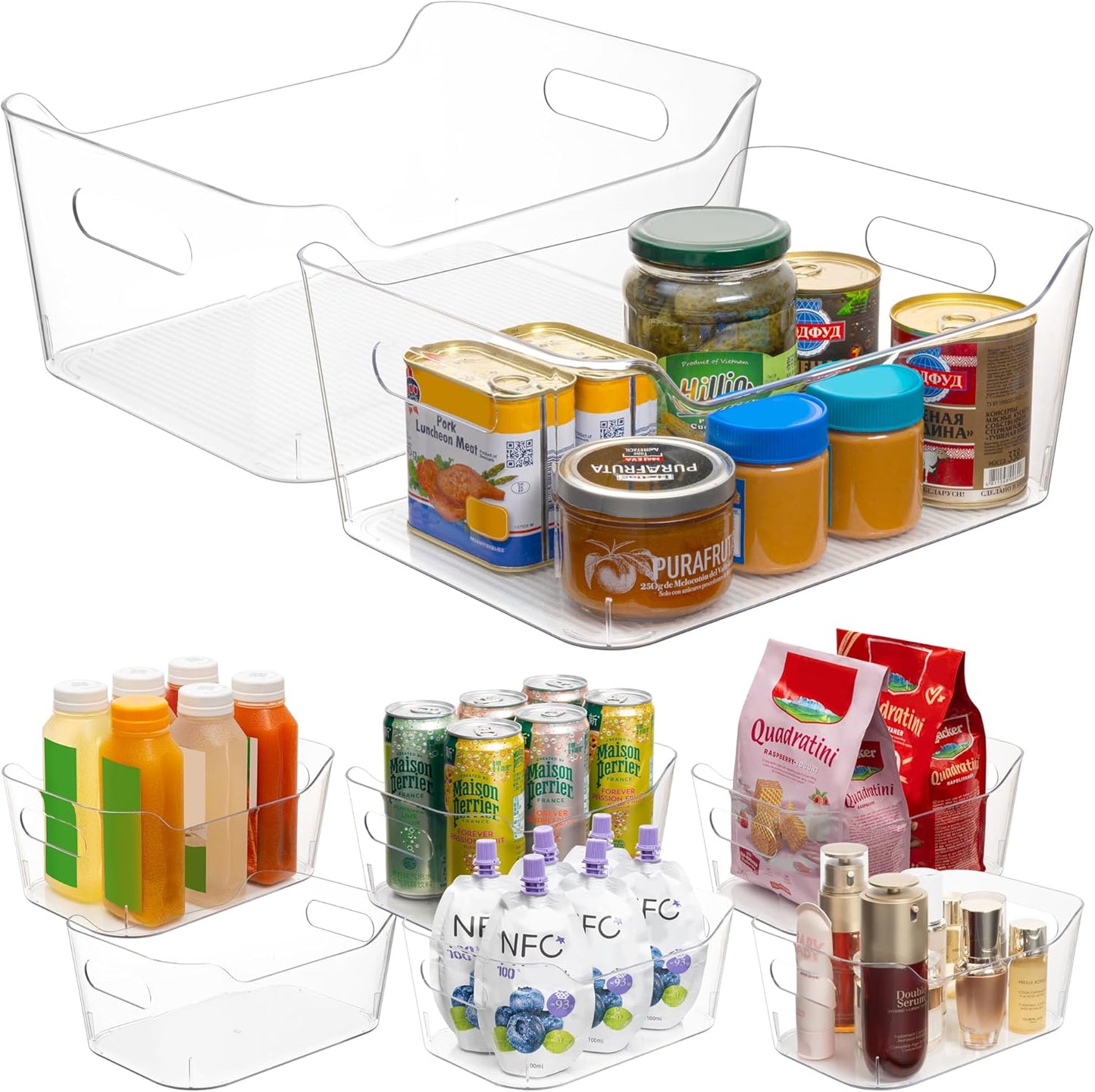 Tiawudi Set of 8 Clear Plastic Storage Bins, 2 Extra Large and 6 Small Storage Containers for Pantry Organization, Multi-Use Organizer Bins for Home, Kitchen, Cabinet, Bathroom, Fridge & Freezer