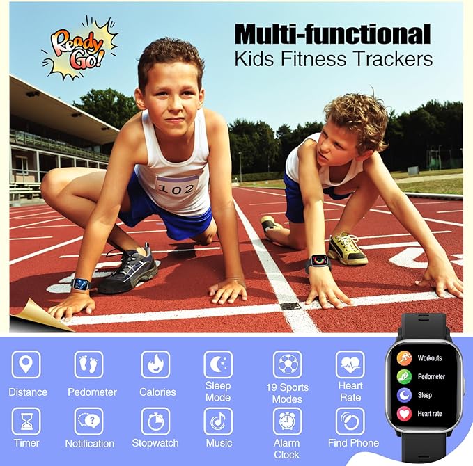 Kids Watch for Girls Boys with IP68 Waterproof, Girls Watch with 19 Sports Modes, Sleep Tracking, Pedometer, Stopwatch, Kids Activity Tracker, Birthday Gifts for Girls Age 6-15 Years Old