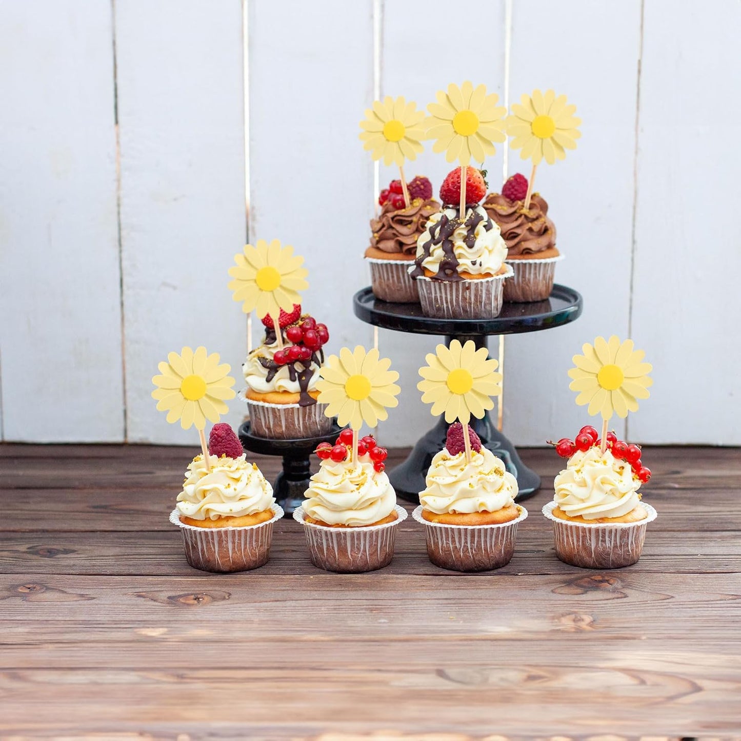 24Pcs Daisy Cupcake Toppers Daisy Flower Party Picks Spring Daisy Toothpicks Chrysanthemum Food Picks Girls Baby Shower Birthday Wedding Party Decorations Yellow
