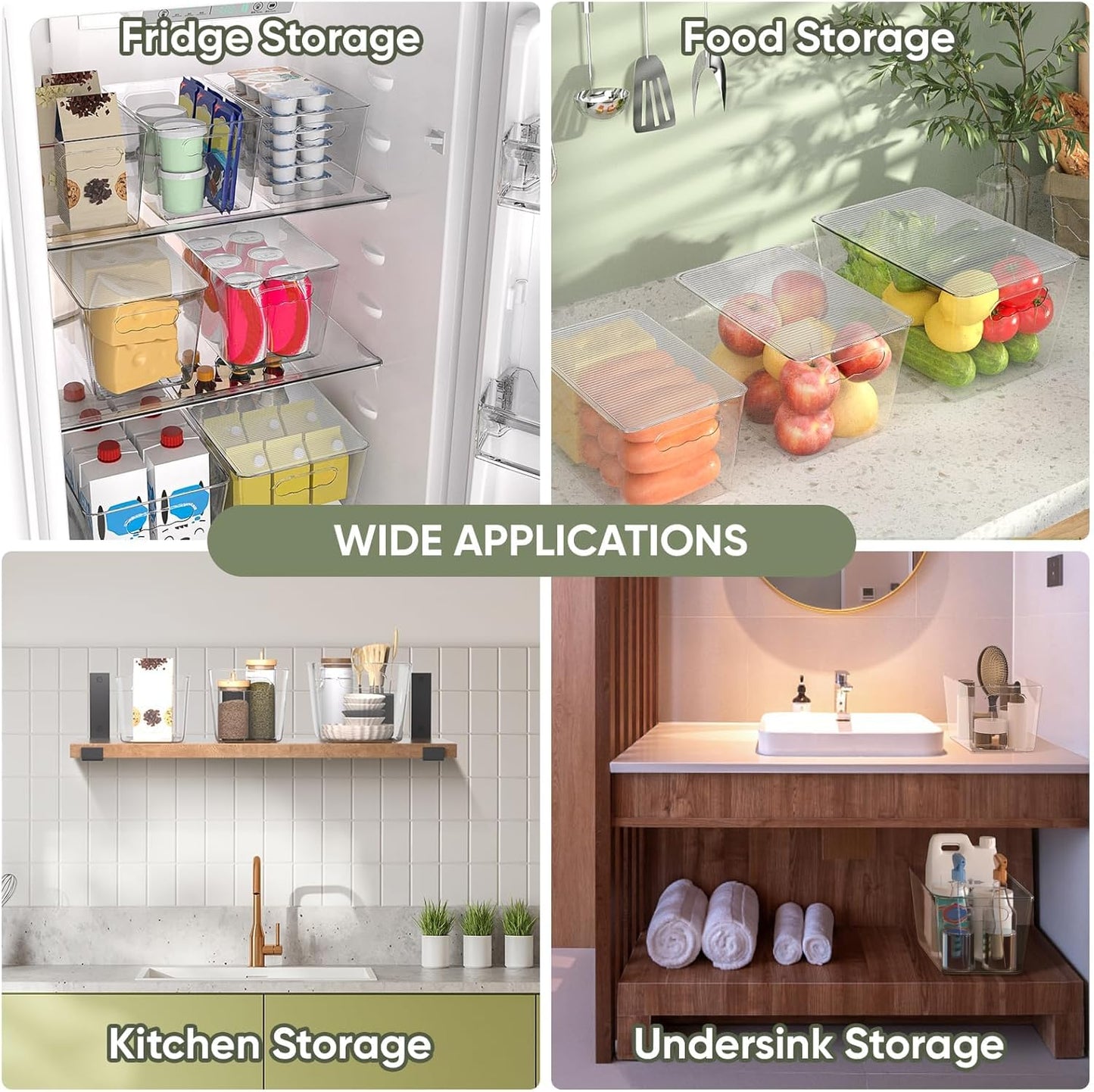 BALEINE Clear Stackable Storage Bins with Lids, Plastic Containers with Handle for Pantry Organizers and Storage, Plastic Bins for Fridge, Kitchen, Bathroom, Cabinet (11x7.5x6, 6PK)