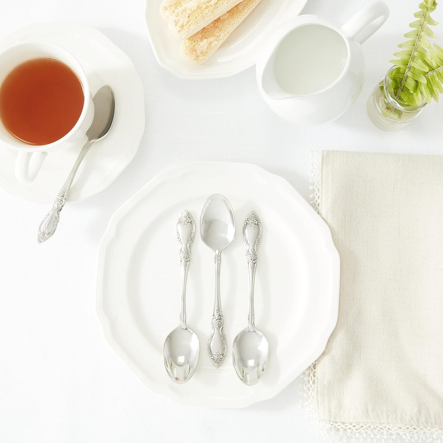 Oneida Louisiana Fine Flatware Teaspoons, Set of 4, 18/10 Stainless Steel