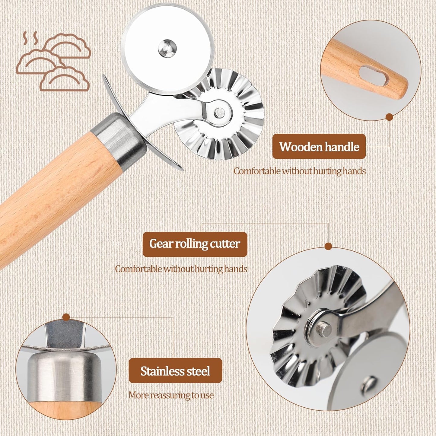 Pastry Cutter Double Wheel - Exquisite Wooden Handle, Perfect for Pasta, Pizza, Ravioli, Cookie - Enhance Your Culinary Artistry