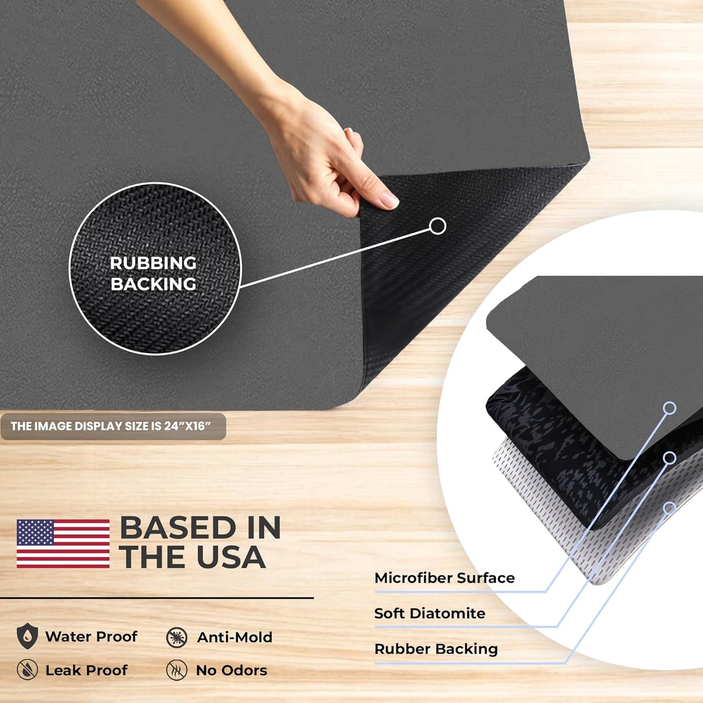 Dish Drying Mat Super Absorbent – 17" x 31" Coffee Mat for Countertops – Non-Slip Drying Mat for Kitchen Counter – Easy to Clean Water Absorbent Mat – XLarge Dish Drying Mats (Dark Gray)