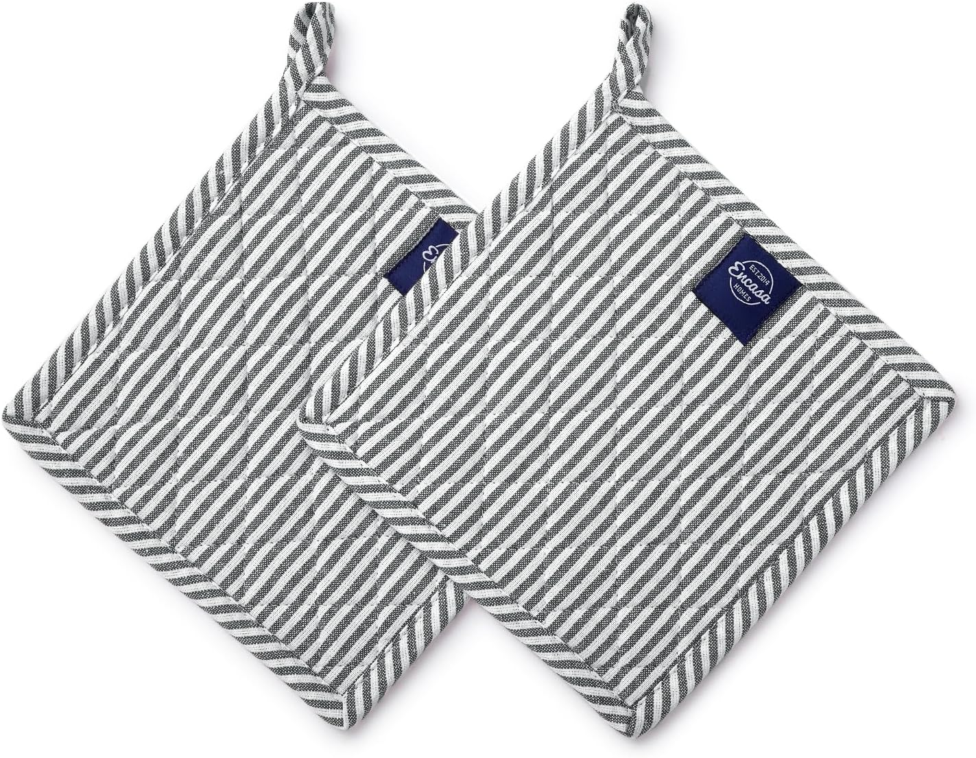 Encasa XO 8 inches Oven Microwave Potholders (2 pc Set) for Kitchen Cooking & Baking - Heat Resistant, Thick & Safe, Protection of Hands from Hot Utensils - Ticking Black