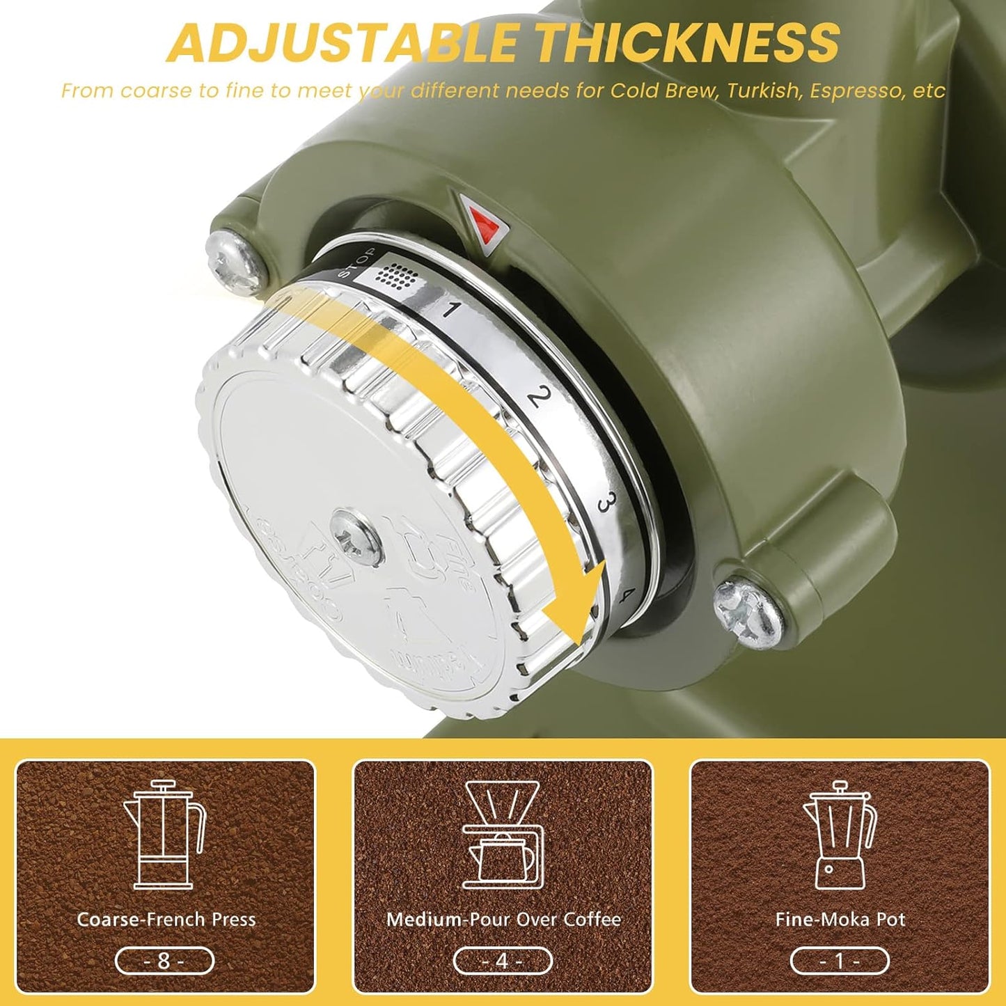 Electric Coffee Grinder Burr Espresso Coffee Bean Grinder Small Automatic Stainless Steel Coffee Mill With Brush, Pea Green