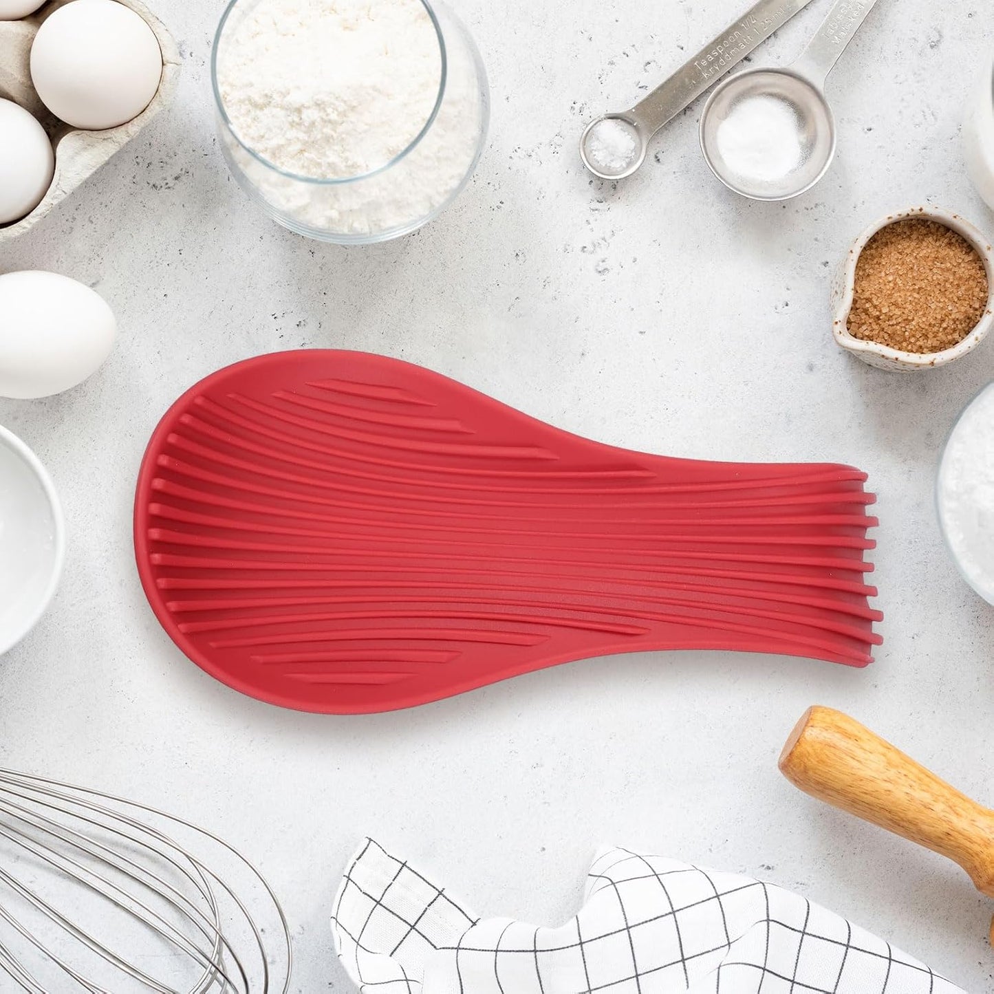 uxcell 1 Set Silicone Spoon Rest for Stove Top, Silicone Spoon Holder for Cooking Spatula, Ladle, Brush Grey/Pink