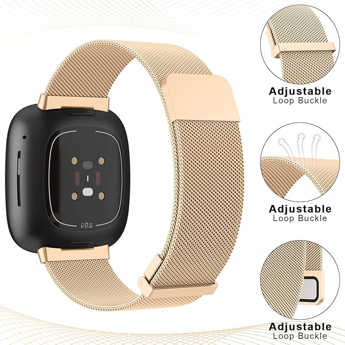 Meliya Metal Band for Fitbit Sense 2 / Sense Bands, Fitbit Versa 4 / Versa 3 Bands Women Men, Stainless Steel Mesh Magnetic Replacement Bracelet Strap for Fitbit Sense 2 / Versa 4 Smartwatch