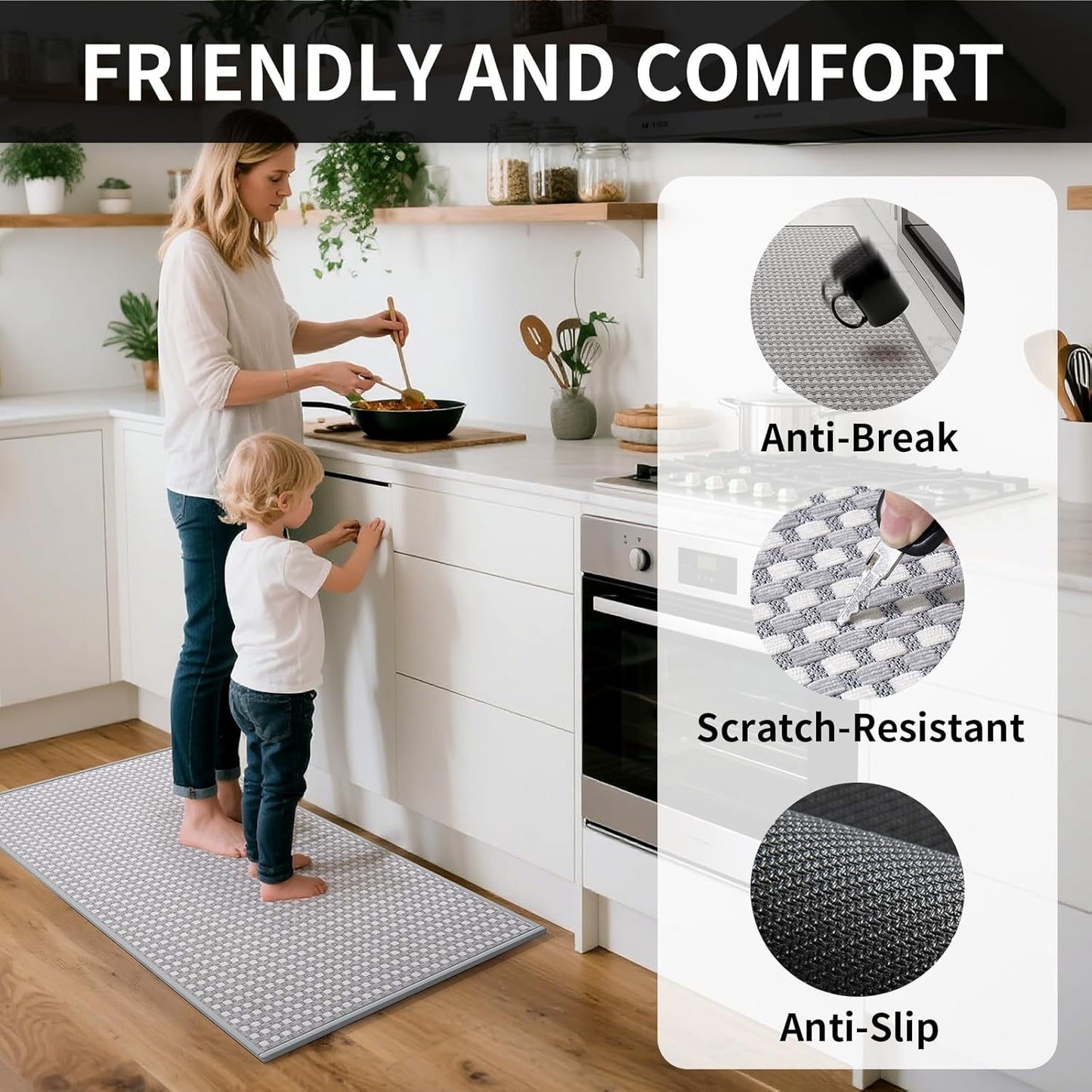 Long Kitchen Runner Rugs Kitchen Mat Non Slip Washable, Super Absorbent Soft Chenille Braided Kitchen Mats for Floor, Rubber Backing Kitchen Floor Sink Standing Mat, Easy Clean, Gray 17"x71"