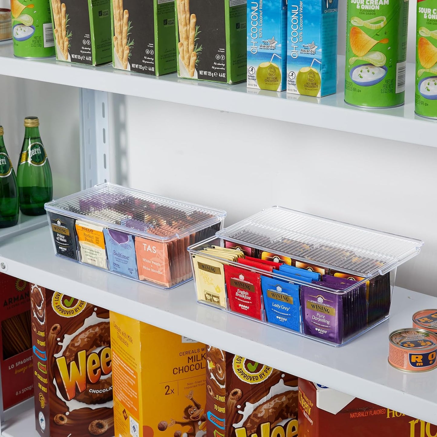 Lifewit 2 Pack Plastic Stackable Tea Bag Organizer, Divided Storage Bin Box for Kitchen Cabinets, Countertops, Pantry, Hold Coffee Pods, Sugar Packets, Condiments, 8 Sections