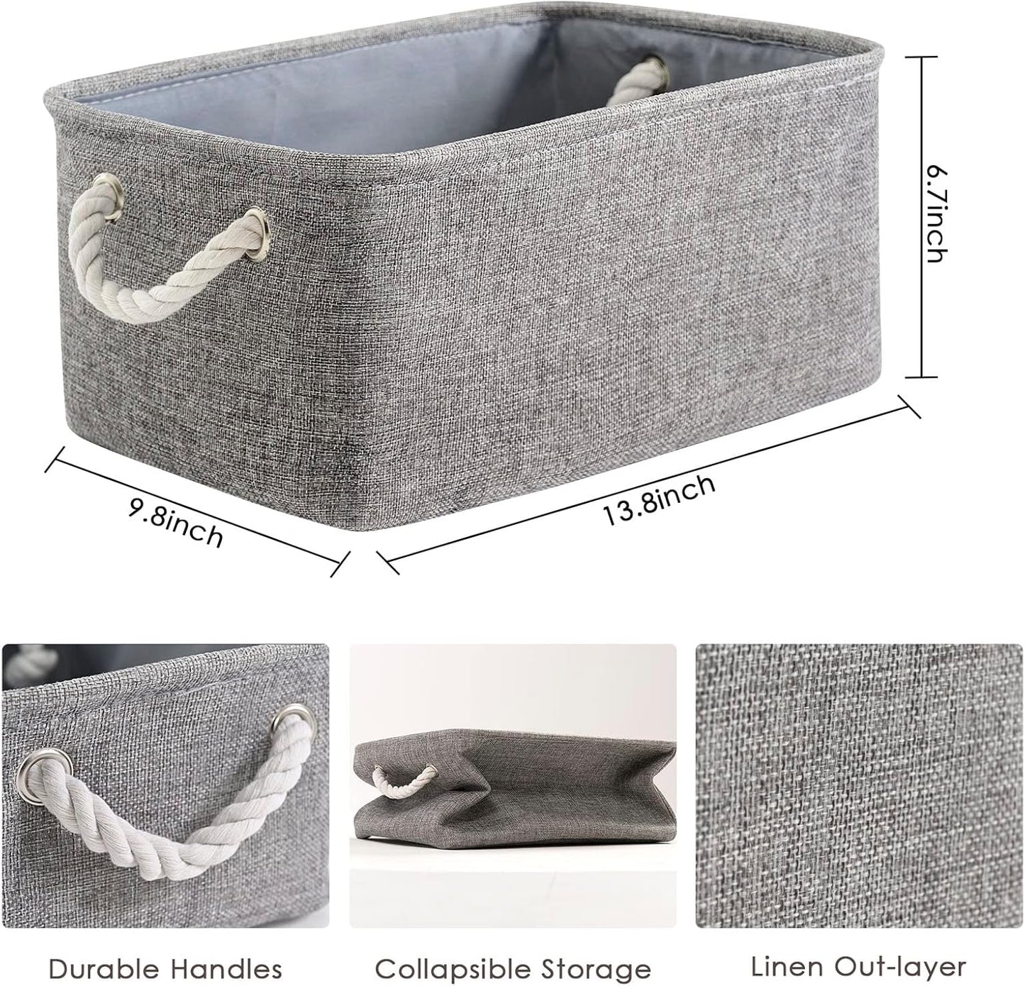 TheWarmHome Storage Bins Basket - Storage Baskets for Organizing Shelves,Home Closet Organizer for Book Shelf Organization,Fabric Storage Cubes,Medium Decorative Grey Basket Gift