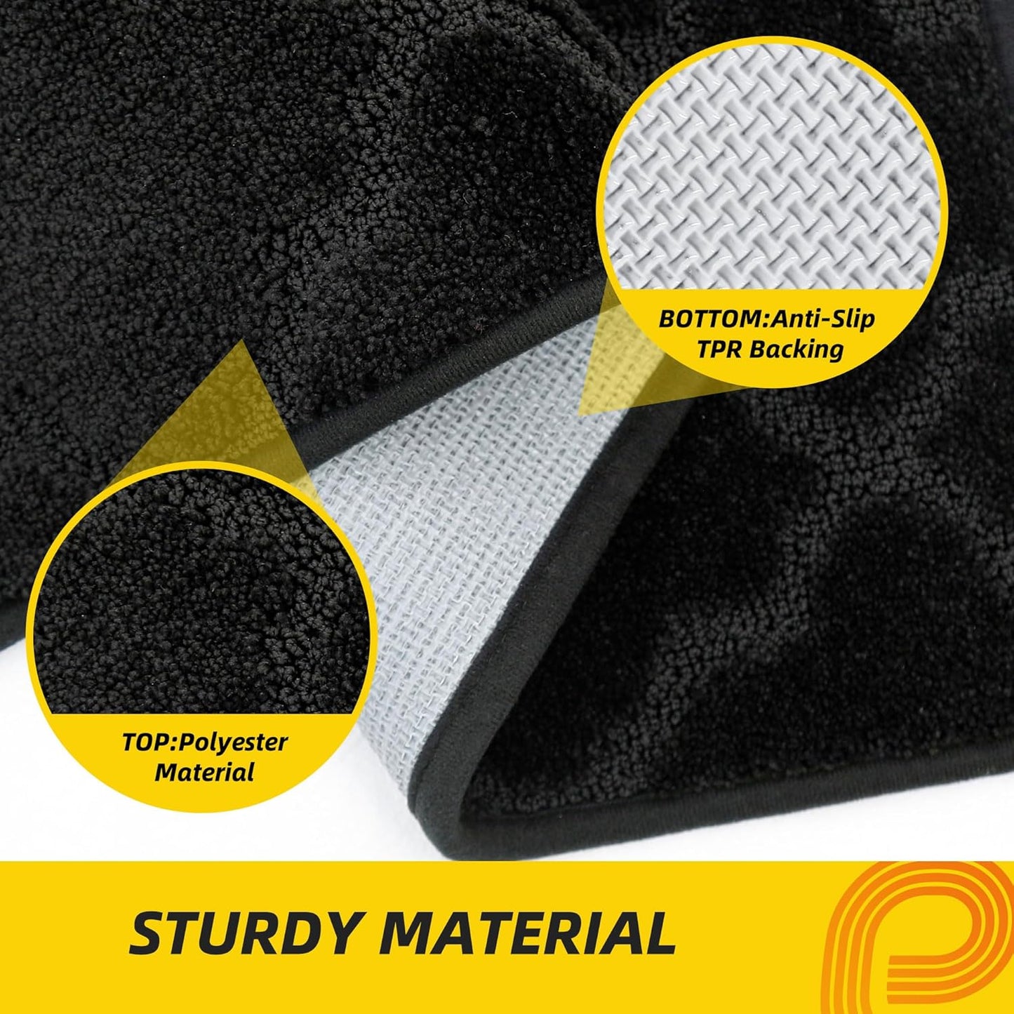 JSEI Kitchen Rugs, Non-Slip Kitchen Mats for Floor, Soft Washable Absorbent Kitchen Mats 2 Pieces, Kitchen Carpet Runner with TPR Backing, Polyester, 20”x32”+20”x48”, Black