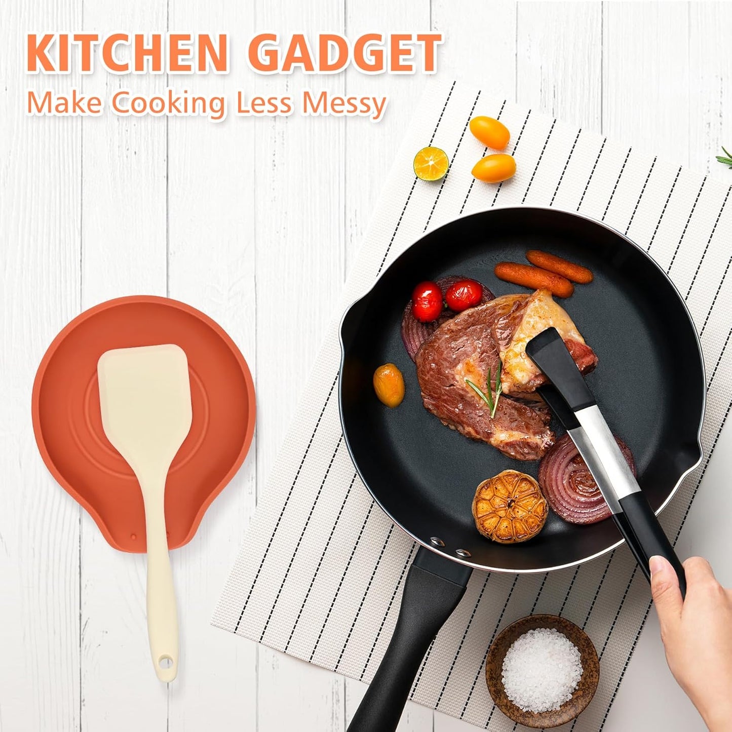 Silicone Spoon Rest for Stove Top - BPA-Free, Heat-Resistant Spoon Holder - Spoon Rest for Kitchen Counter - Large Cooking Utensil Rest for Spoons, Spatulas, Ladles or Tongs - Orange Red