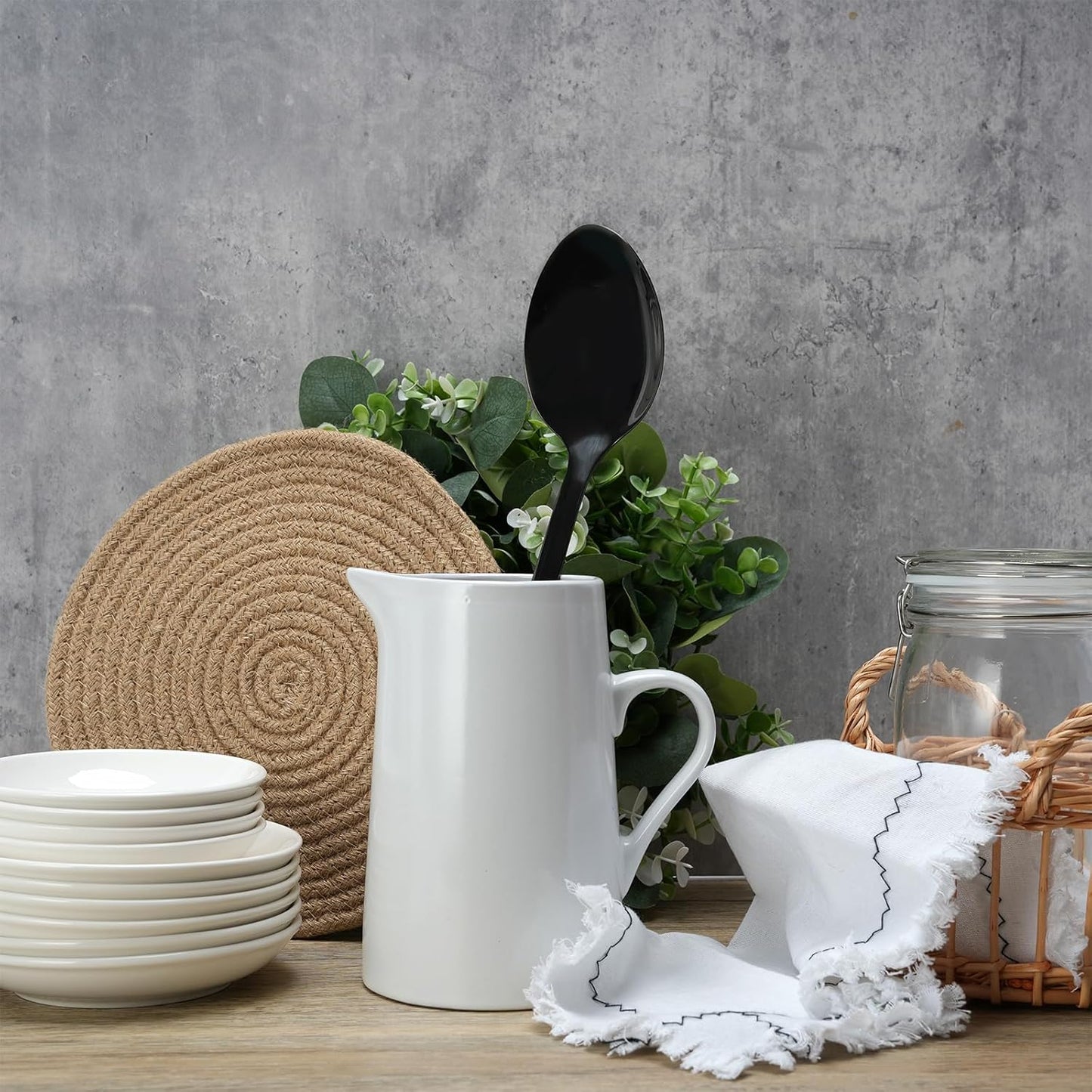 Stainless Steel Cooking Spoon Heavy Duty Basting Spoon Serving Spoons Stainless Steel Cooking Utensils with Non-Slip Ergonomic Handle, Black