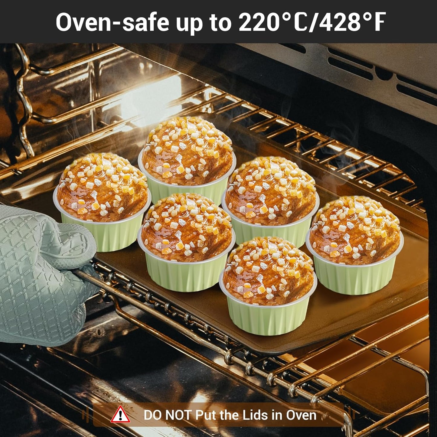 EUSOAR Foil Cupcake Wrappers, 30pcs 5oz Disposable Aluminum Foil Baking Cups Containers with Lids, Dessert Cups with Lids Mini Aluminum Cheesecake Pan Creme Brulee Ramekins-Mustard