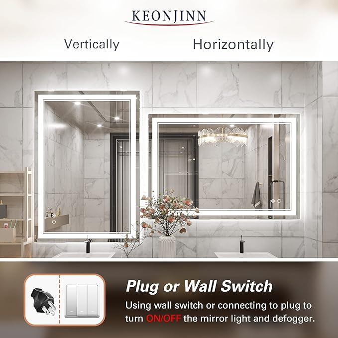 Keonjinn 40 x 28 Inch LED Mirror 90+ (Vertical