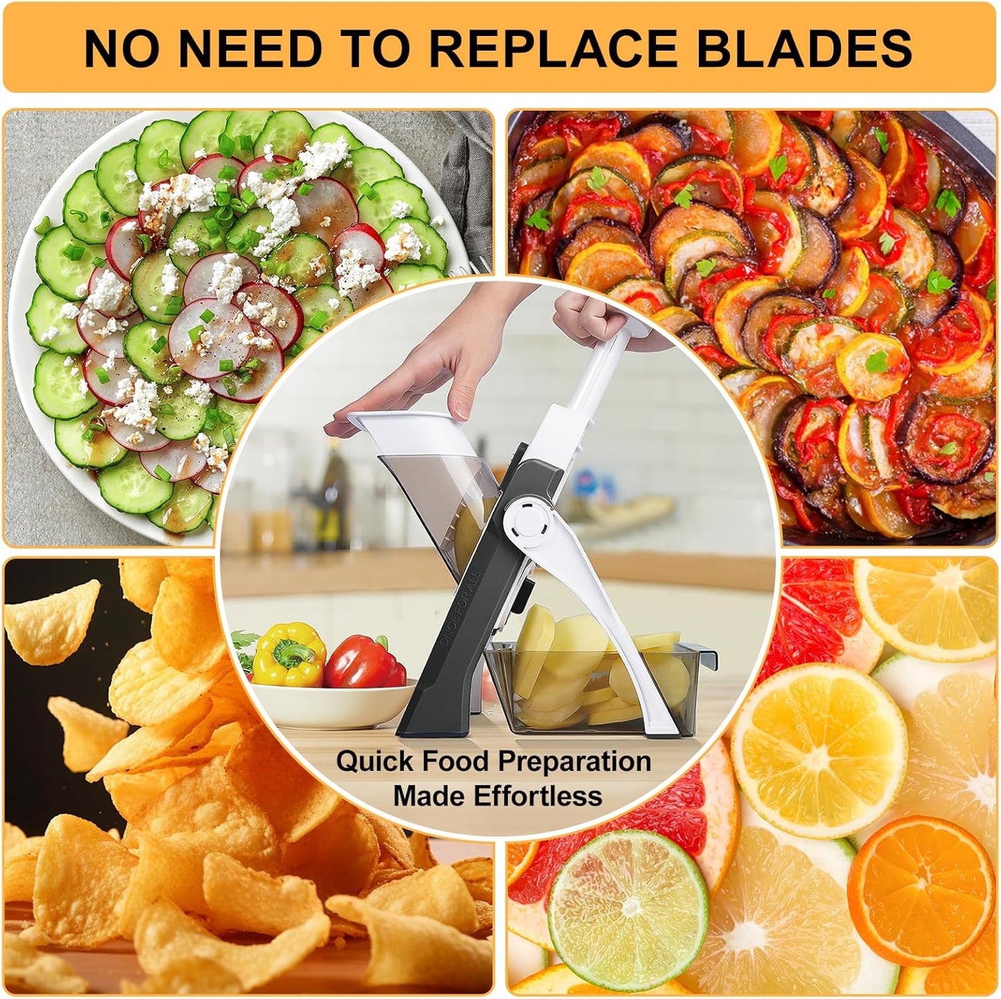 Safe Mandoline Slicer for Kitchen, Vegetable & Food Cutter, Thickness Adjustable 0.1-8 mm. Easy to Clean, Storage, Kitchen Faster Slice Artifact (Only Slice) (Gray)