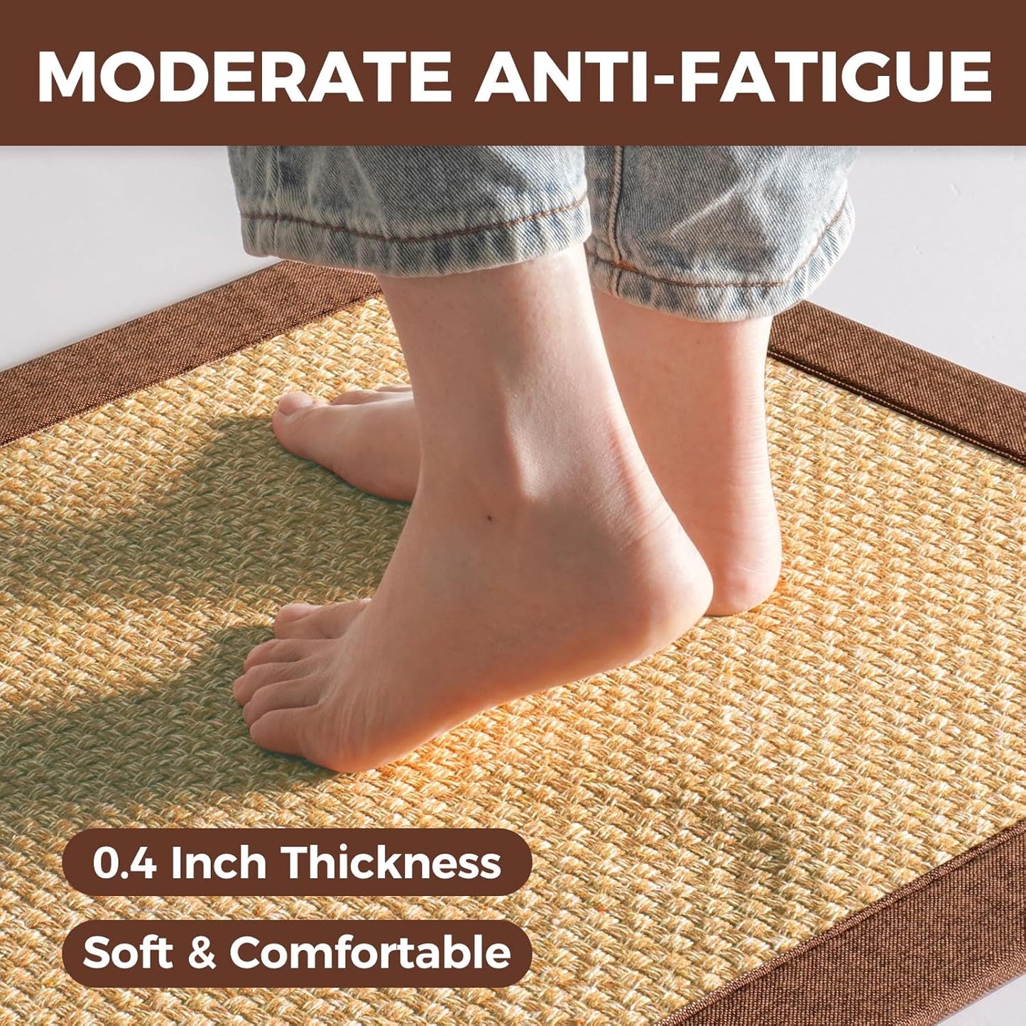Anti Fatigue Kitchen Mats for Floor, Soft Cushioned Super Absorbent Kitchen Rugs Non Slip Washable, Jute-Like Woven Kitchen Sink Mat Standing Mat for Laundry Office, Easy Care, Brown 17"x30"