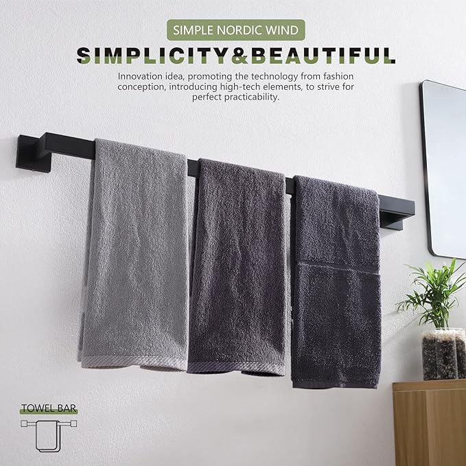 KOKOSIRI 32-Inch Single Towel Bar SUS304 Stainless B4003BK-L32