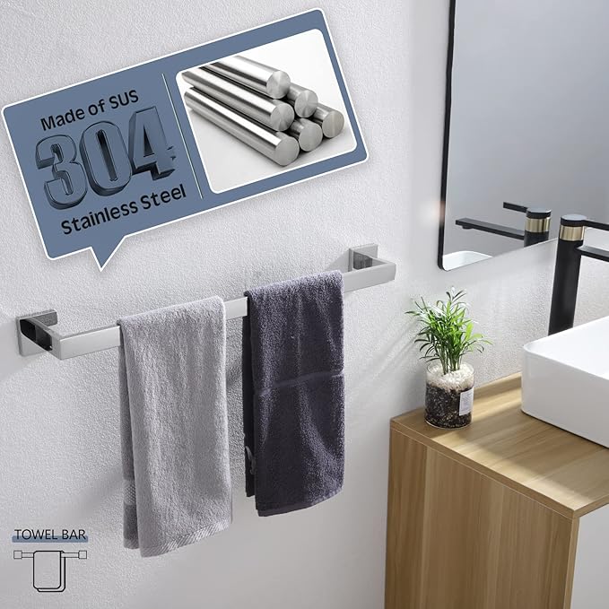 KOKOSIRI 24-Inch Towel Bar SUS304 Stainless 2 Pack, B4003CH-L24-P2