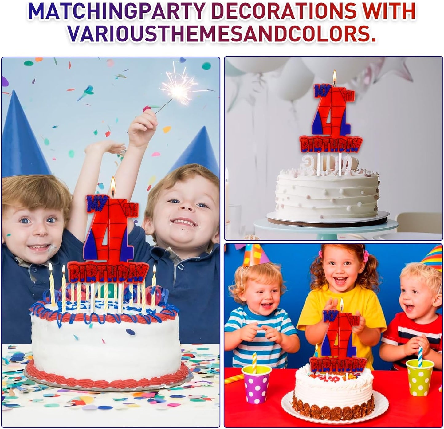 Spider Birthday Party Decorations, Number 4 Red Spider Web Happy Birthday Cake Candle for Boys Girls Spider Web 4th Birthday Party Supplies (Spider Web 4th Candle)