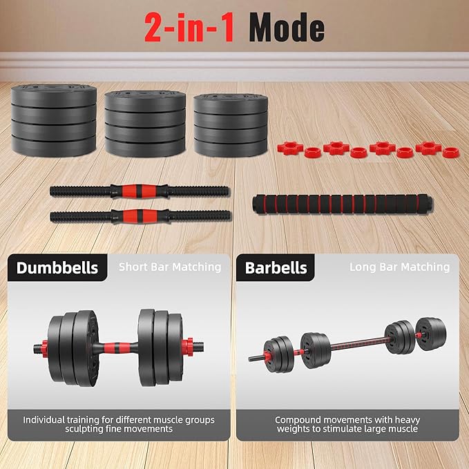 Multi-Functional Portable Changeable Dumbbell and Barbell Kettlebell Set with Adjustable Weights, Multiple Styles, 40LBS or 60LBS Sets