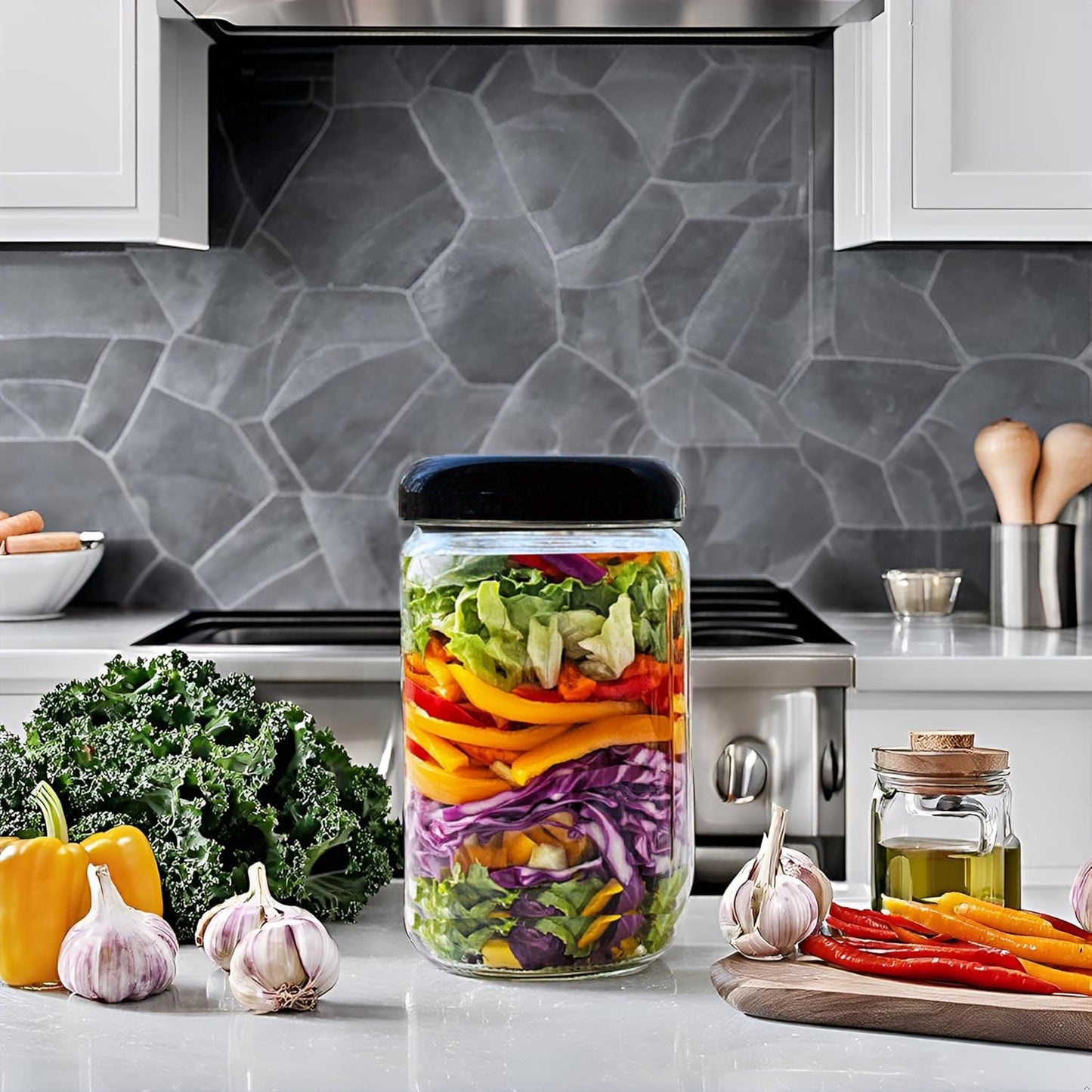 Jarming Collections 32oz Extra Wide Mouth Glass Storage Jar with BPA-Free Plastic Lid – Quart Size Airtight Mason Jar for Kitchen, Pantry, and Food Storage (3 Pack)