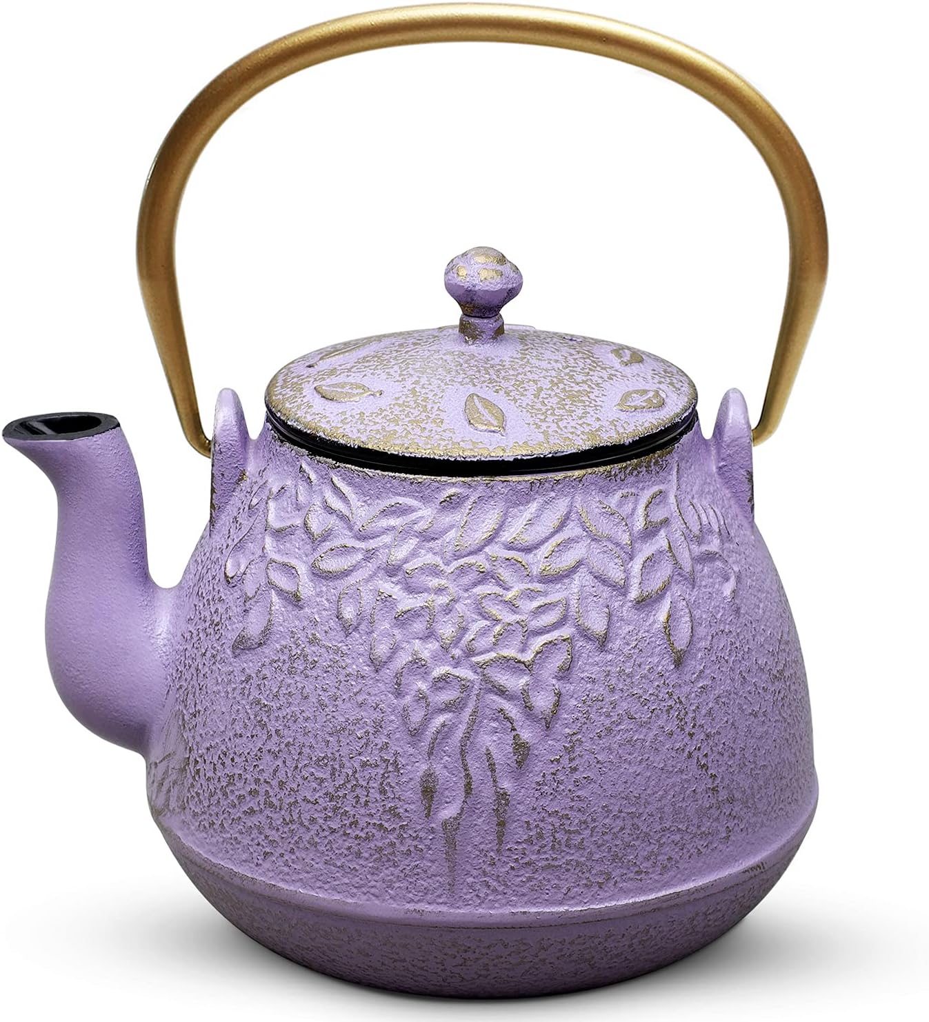 Tea Kettle, TOPTIER Japanese Cast Iron Teapot with Stainless Steel Infuser, Cast Iron Tea Kettle Stovetop Safe, Leaf Design Teapot Coated with Enameled Interior for 40 Ounce (1200 ml), Purple