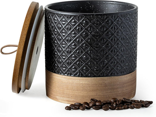 Coffee Storage Containers with Lids, Ceramic Coffee Container Kitchen Jars with Airtight Lid for Candy Spice Sugar Tea Bag, Decorative Kitchen Canisters for Countertop, Black & 42 fl.oz