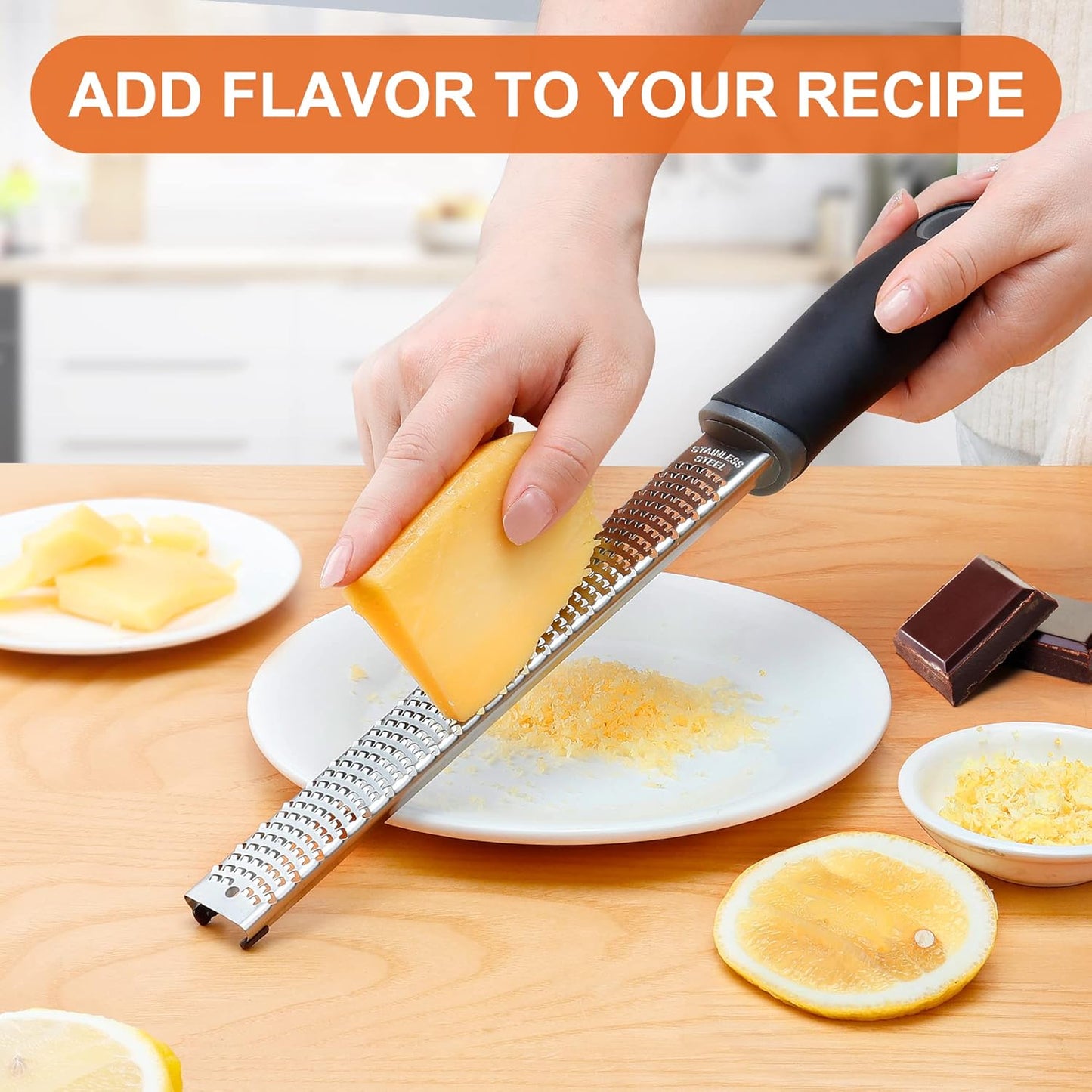 Kaishun Stainless Steel Lemon Zester, Cheese Grater for Lime, Cheese, Dishwasher Safe
