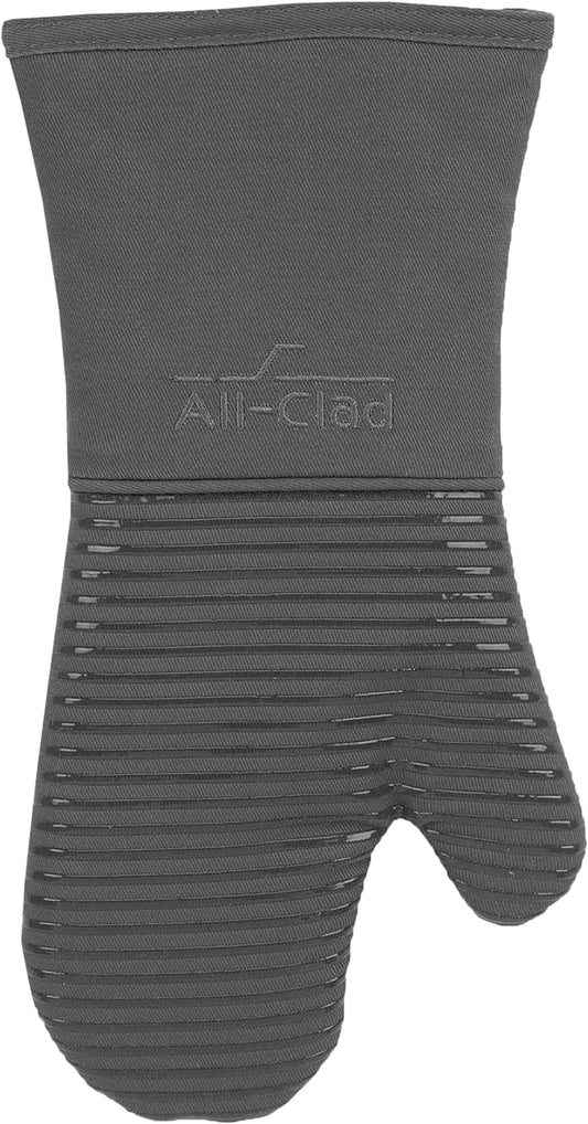 All Clad Silicone Oven Mitt: Heat Resistant up to 500 Degrees - 100% Cotton & Silicone, 14"x7" Oven Mitt for Kitchen and Barbeque, 1-Pack, Pewter