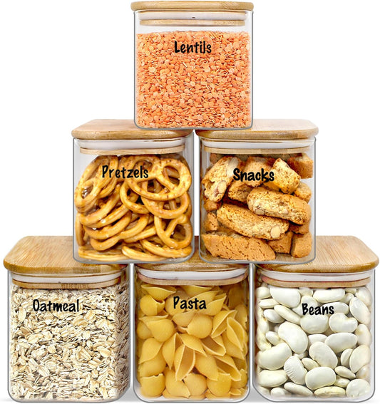 Urban Green Glass Jars with Airtight Lids, Airtight Glass Canisters with Locking Lids, (Bamboo-6P-24oz)