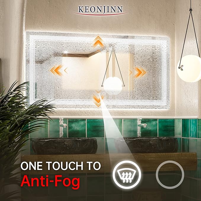 Keonjinn 48 x 24 Inch LED Bathroom Mirror 6000K (Horizontal/Vertical)