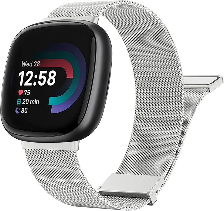 Meliya Metal Band for Fitbit Sense 2 / Sense Bands, Fitbit Versa 4 / Versa 3 Bands Women Men, Stainless Steel Mesh Magnetic Replacement Bracelet Strap for Fitbit Sense 2 / Versa 4 Smartwatch